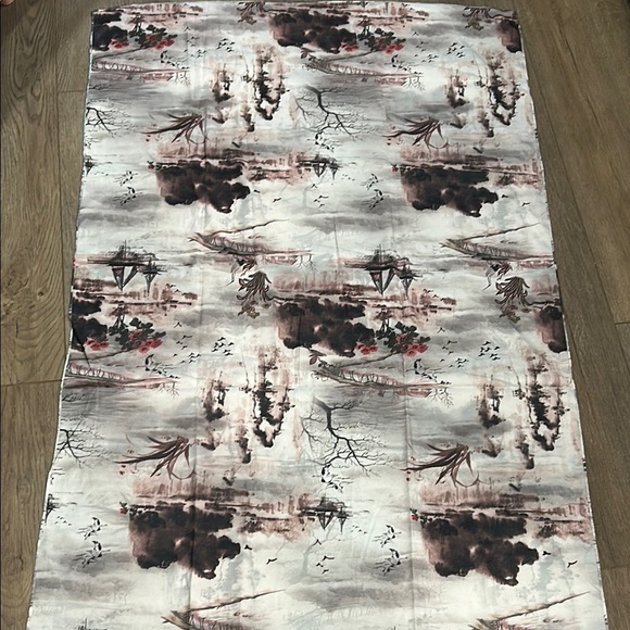 100% Silk Scarf Shaw Wrap Toile Gray Brown, Pink Floral, Boats, Tree - Picture 8 of 11